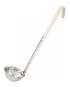 Winco LDC-3 One-Piece Stainless Steel Color-Coded Ladle with 13" Ivory Coated Hooked Handle 3 oz. - 120/Case