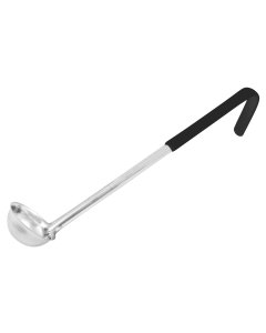 Winco LDCN-8K Prime One-Piece Stainless Steel Ladle with Black Coated Hooked Handle 8 oz. - 60/Case