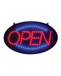 Winco LED-10 Horizontal Hanging Oval "Open" LED Sign with (3) Flashing Patterns 22-3/4" x 14"
