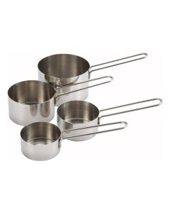 Winco MCP-4P 4-Piece Stainless Steel Measuring Cup Set - Includes: 1/4, 1/3, 1/2 & 1 cup