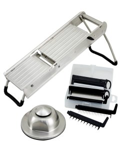 Winco MDL-15 Stainless Steel Mandoline Slicer Set with Hand Guard & (5) Interchangeable Blades 15-1/2" x 4-15/16" - 8/Case