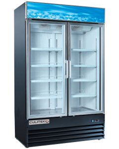 Culitek MRFS-2DS-B SS-Series Black 2-Section 2 Glass Swing Door Merchandiser Refrigerator 48" - 42.5 cu. ft. - 115v