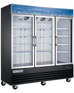 Culitek MRFS-3D/79 SS-Series Black 3-Section 3 Glass Swing Door Merchandiser Refrigerator 78-1/4" - 53 cu. ft. - 115v
