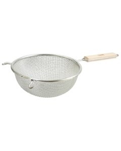 Winco MSTF-8D Tin-Plated Stainless Steel Double Fine Mesh Strainer with Wood Handle 8" Dia. - 48/Case