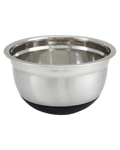 Winco MXRU-500 Stainless Steel German Mixing Bowl with Black Non-Slip Silicon Base 5 qt.