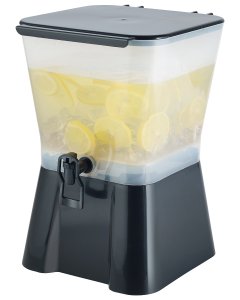 Winco PBD-3SK Plastic Square Non-Insulted Beverage Dispenser with Single Translucent Bowl, Black Base and Hands-Free Faucet 3 gal. - 4/Case