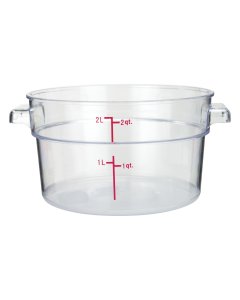 Winco PCRC-2 Polycarbonate Round Food Storage Container with Graduations and Handles 2 qt. - Clear - 24/Case