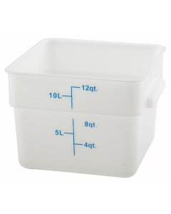Winco PESC-12 Polyethylene Square Food Storage Container with Graduations and Handles 12 qt. - White - 12/Case