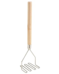 Winco PTM-18S Nickle-Plated Steel Potato Masher with 4-1/2" Square Face and 17-3/4" Wood Handle - 6/Case