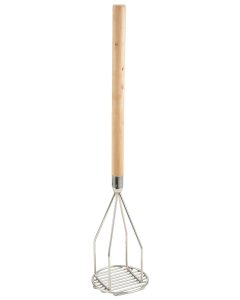 Winco PTM-24R Nickle-Plated Steel Potato Masher with 5" Round Face and 24-1/2" Wood Handle -12/Case
