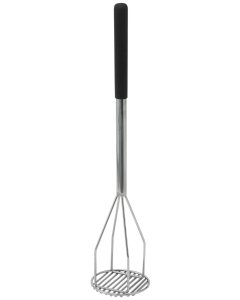 Winco PTMP-24R Nickle-Plated Steel Potato Masher with 5" Round Face and 24-1/2" Black Textured Plastic Handle