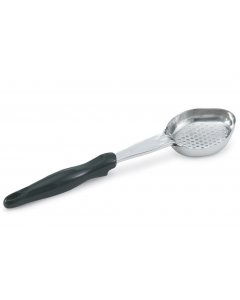 Vollrath 6412620 6-ounce one-piece heavy-duty stainless steel oval Spoodle utensil with black nylon handle