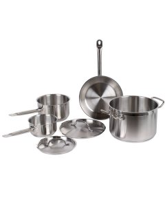 Vollrath 3822 Deluxe 7-Piece Induction Ready Stainless Steel Optio Cookware Set - Includes: 1 Qt., 2.75 Qt., 6.75 Qt. Sauce Pans with Covers, and 9.5" Fry Pan