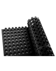 Winco RBMI-33K Rubber Anti-Slip & Anti-Fatigue Interlocking Floor Mat 3' x 3' - 1/2" Thick - Black