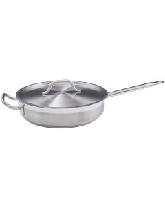Winco SSET-3 Premium Stainless Steel Induction Saute Pan with Cover 3 qt. - 6/Case
