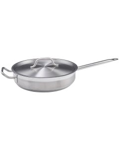 Winco SSET-5 Premium Stainless Steel Induction Saute Pan with Cover 5 qt. - 4/Case