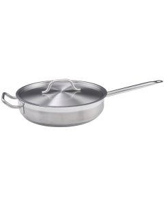 Winco SSET-7 Premium Stainless Steel Induction Saute Pan with Cover 7 qt. - 4/Case