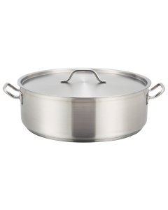 Winco SSLB-20 Premium Stainless Steel Induction Brazier / Braising Pot with Cover 20 qt.