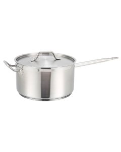 Winco SSSP-10 Premium Stainless Steel Induction Sauce Pan with Cover and Helper Handle 10 qt. - 2/Case