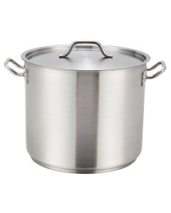 Winco SST-8 Premium Stainless Steel Induction Stock Pot with Cover 8 qt.- 4/Case