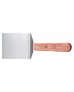 Winco TN46 Stainless Steel Solid Offset Steak/Burger Turner with 4-1/8" x 3-3/4" Blade and Wooden Handle - 12/Case