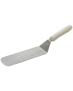 Winco TWP-91 Stainless Steel Perforated Offset Turner with 8-1/4" x 2-7/8" Blade and White Polypropylene Ergo Handle - 48/Case