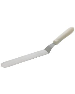 Winco TWPO-9 Stainless Steel Solid Offset Spatula with 8-1/2" x 1-1/2" Blade and White Polypropylene Ergo Handle - 144/Case