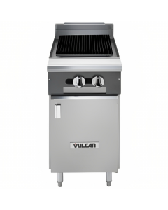 Vulcan VCBB18B V Series Heavy Duty Radiant Natural Gas Charbroiler w/ 2 Burners & Cabinet Base 18" - 35,000 BTU