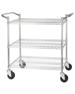 Winco VCCD-1836B 3-Tier Wire Shelving Cart / Utility Cart with Double Handle and Brakes 36"L x 18"W x 42"H - Chrome Plated - 800 lb. Capacity