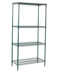 Winco VEXS-2448 Knock-Down 4-Shelf Green Epoxy Coated Wire Shelving Set 24" x 48" x 72"H