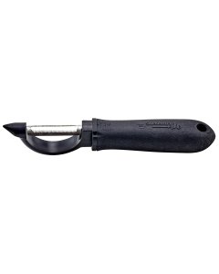 Winco VP-304 Straight Fruit & Vegetable Peeler with Stainless Steel Serrated Edge Blade and Black Soft Grip Handle 7-1/2" - 12/Case