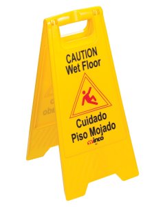 Winco WCS-25 2-Sided "Caution Wet Floor" Floor Safety Sign 12" x 25"H - Yellow - 12/Case
