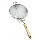 TableCraft 1024 Reinforced Heavy-Duty Tin Double Medium Mesh Strainer with Wood Handle 13-1/2" Dia. - 6/Case