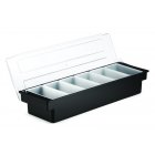 TableCraft 102 6-Compartment Plastic Condiment Holder Bar with Clear Lid 19-1/2" x 6" x 4-1/4" - Black - Holds (6) 1-pint White Inserts - 6/Case