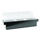 TableCraft 104 3-Compartment Plastic Condiment Holder Bar with Clear Lid 19-1/2" x 6" x 4-1/2" - Black - Holds (3) 1 qt. White Inserts - 6/Case
