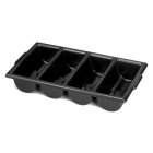 TableCraft 1524B Polyethylene 4-Compartment Cutlery Bin 21-5/8" x 12" x 3-3/4" - Black