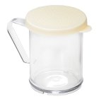 TableCraft 166A Plastic Dredge / Shaker with Handle and Beige Snap-Top "Salt & Pepper" Lid 10 oz. - Clear - 12/Case