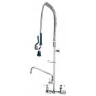 Krowne 17-109WL Royal Series Wall Mount Pre-Rinse Faucet 38"H with 8" Centers - Includes Hose with 15" Overhang & 1.2 GPM Spray Head and Add-On Faucet with 12" Swing Spout
