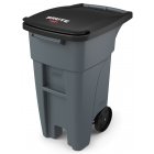Rubbermaid 1971941 BRUTE Standard Rollout Container / Wheeled Rectangular Trash Can with Lid 32 gal. - Gray