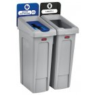 Rubbermaid 2007914 Slim Jim 2-Stream Rectangular Recycling Waste Container / Trash Cans with (1) Landfill, and (1) Mixed Lid 46 gal.