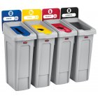 Rubbermaid 2007919 Slim Jim 4-Stream Rectangular Recycling Waste Container / Trash Cans with (1) Landfill, (1) Plastic, (1) Paper, and (1) Can Lid 92 gal.