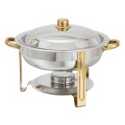 Winco 203 Malibu Gold Accented Stainless Steel Round Chafer with Lift-off Lid & Fuel Holder 4 qt.