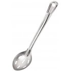 Browne 2764 Conventional Heavy Gauge Stainless Steel Slotted Serving Spoon with Reinforced Grooved Handle 13"