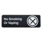 TableCraft 394564 Plastic "No Smoking or Vaping" Sign 9" x 3" - Black / White