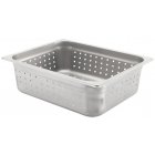 Browne 41214 Medium-Weight Stainless Steel Anti-Jam Perforated Steam Table Food Pan 4" Deep - 1/2 Size