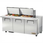 True TSSU-72-24M-B-ST-HC 3-Section 3 Door Mega Top Refrigerated Salad/Sandwich Prep Table 72" - Holds (24) 1/6 Size Pans - 115v