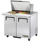 True TSSU-36-12M-B-HC 2-Section 2 Door Mega Top Refrigerated Salad/Sandwich Prep Table 36" - Holds (12) 1/6 Size Pans - 115v