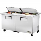 True TSSU-60-16-DS-ST-HC 2-Section 2 Door Dual Side Refrigerated Salad/Sandwich Prep Table 60" - Holds (16) 1/6 Size Pans - 115v