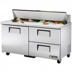 True TSSU-60-16D-2-HC 2-Section 1 Door & 2 Drawer Refrigerated Salad/Sandwich Prep Table 60" - Holds (16) 1/6 Size Pans - 115v