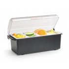 Vollrath 4741-06 Traex Kondi-Keeper 4-Compartment Black Plastic Condiment Dispenser Bar with (4) 1-Pint Inserts and Domed Lid 12" x 6" x 4-1/2"H